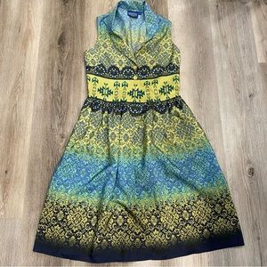 Pendleton Women’s Southwestern Silk MIDI Dress Sz 4 Blue Green
